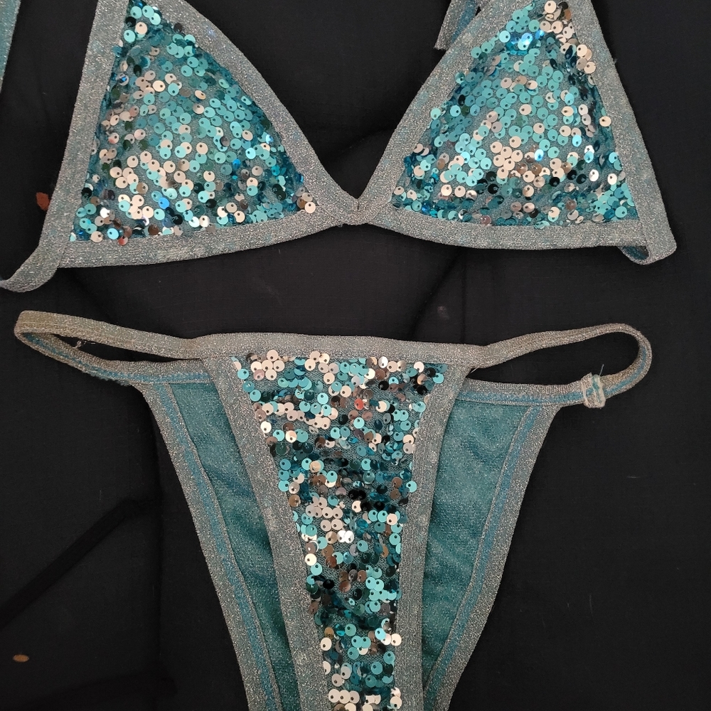 Blue Sequin Bikini set
